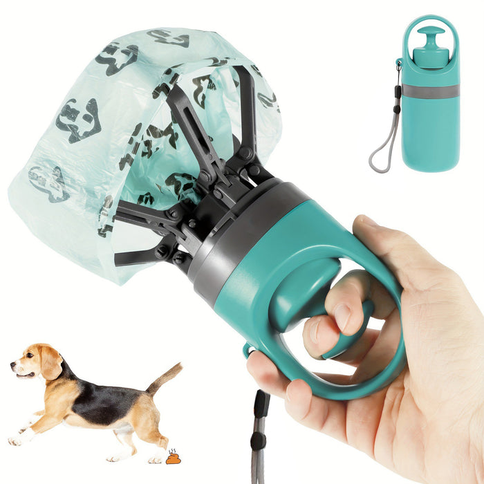 PawKind Grab & Go Poop Scooper picking up waste with a bag attached
