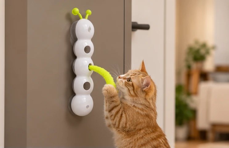 Cat playing with the PawKind Caterpillar Chase