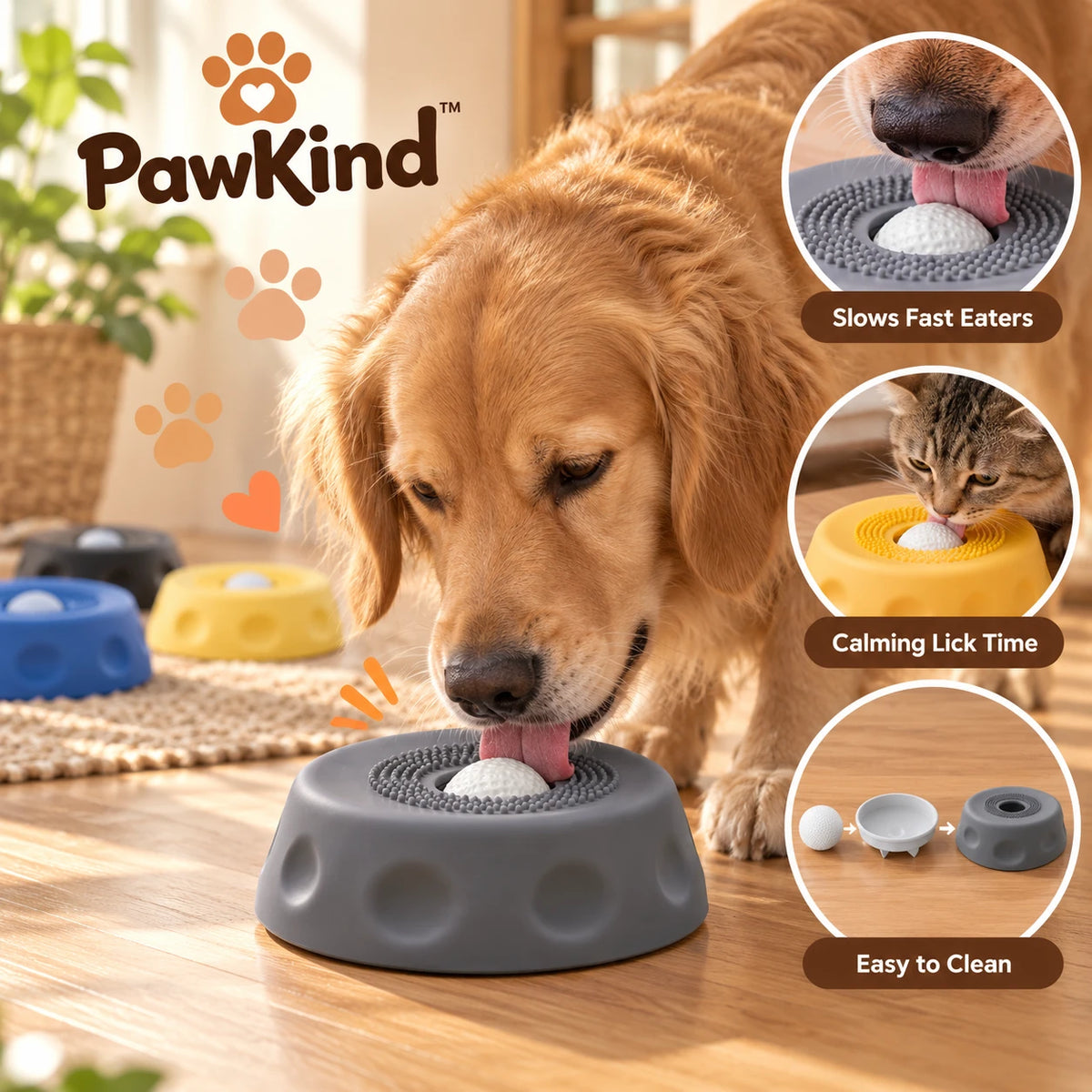 PawKind Lick & Roll Slow Feeder Bowl: slows fast eaters, calming lick time, easy to clean